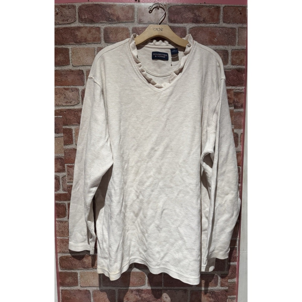 Vintage Roundtree & Yorke Ribbed Knit Sweater Men's Large XXL Cream‎ 100% Cotton